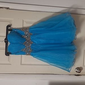 1 piece blue dress gold rhinestones 7/8